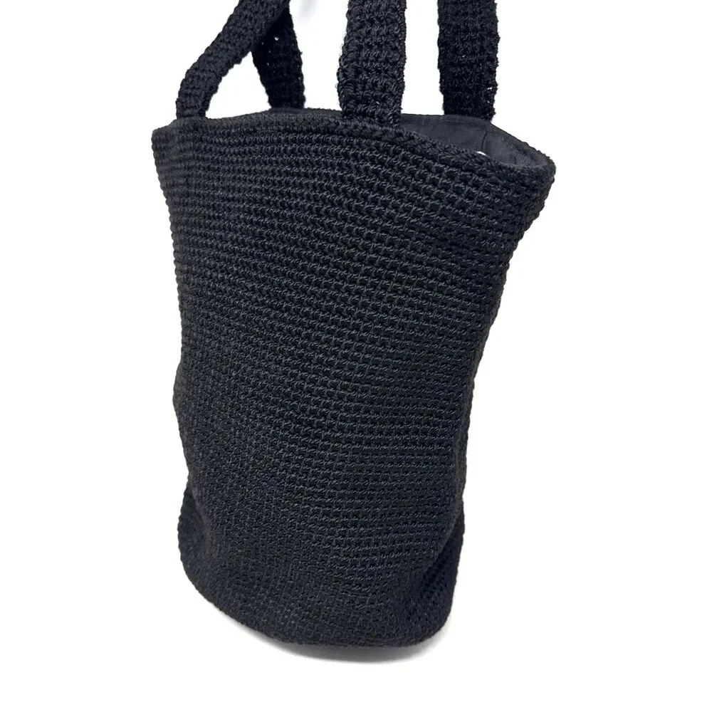 The Sak Crochet Hobo Bucket Bag Black Double Shoulder Strap Boho Euro Summer